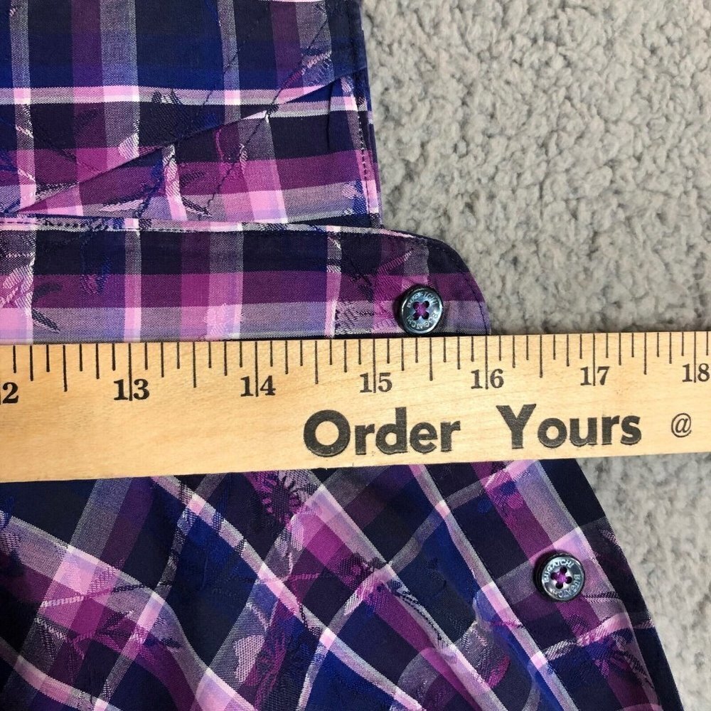 Bugatchi‎ Classic Fit Purple Blue Plaid Long Sleeve Cotton Dress Shirt 15.5 / 36 - Picture 5 of 12